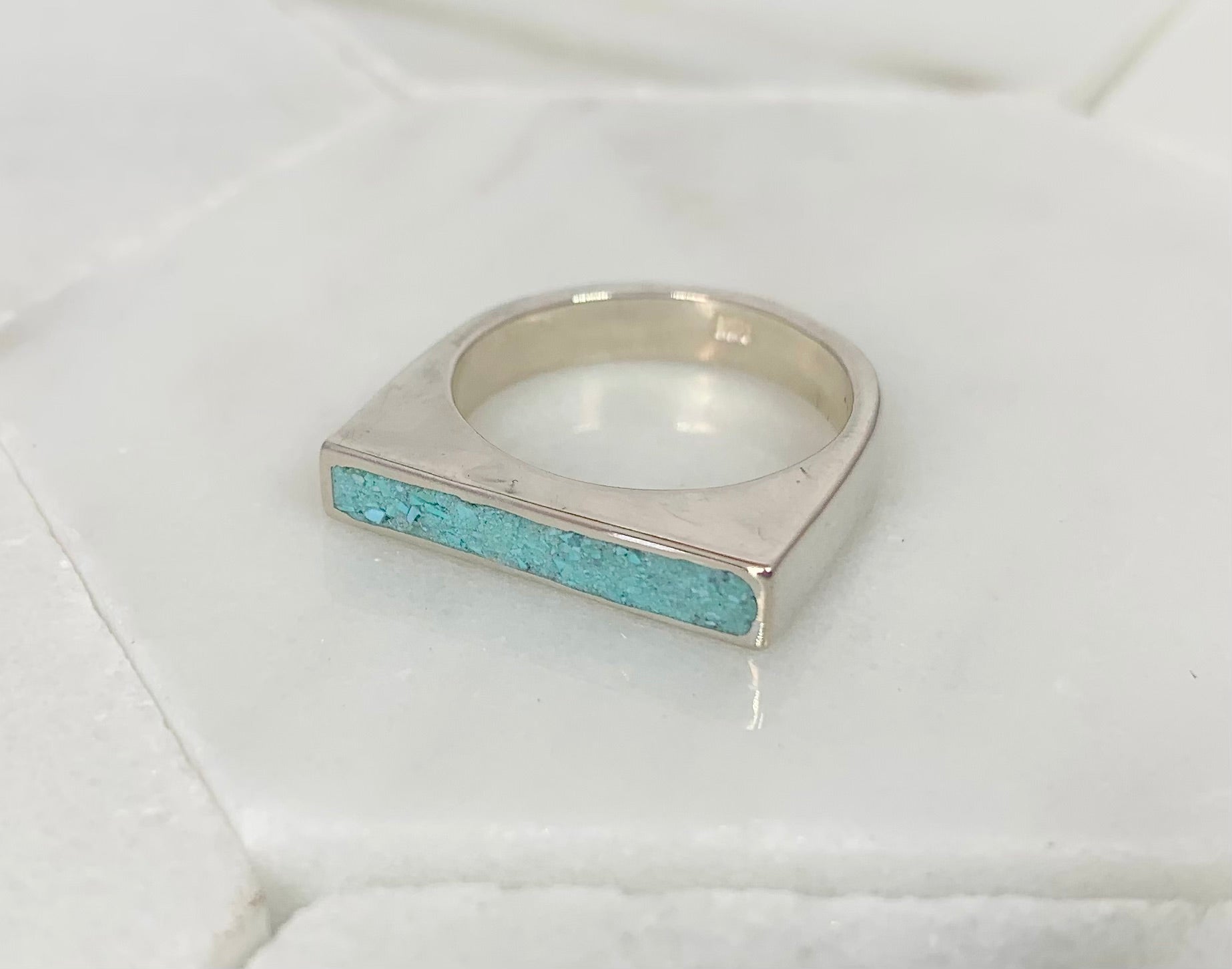 Turquoise Inlay Ring,Inlay ring, Golden Hill ring, crushed 